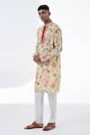 Buy_Siddhartha Bansal_Ivory Cotton Dobby Stripe Printed Flower Kurta Set  _Online_at_Aza_Fashions