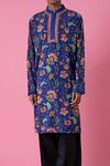 Siddhartha Bansal_Blue Cotton Dobby Stripe Printed Wild Flower Kurta Set  _Online_at_Aza_Fashions