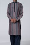 Siddhartha Bansal_Grey Cotton Dobby Printed Autumn Shower Dixy Kurta Set  _Online_at_Aza_Fashions