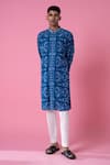 Buy_Siddhartha Bansal_Blue Cotton Dobby Stripe Printed Royal Chintz Mandarin Collar Kurta Set  _Online_at_Aza_Fashions