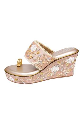 Kkarma Accessories_Pink Embroidery Myra Platform Wedges _Online_at_Aza_Fashions
