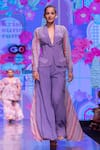 Krisha sunny Ramani_Purple Blazer And Trouser Crepe Embroidered Geometric Print With Flared Pant _Online_at_Aza_Fashions