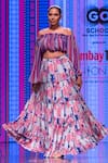 Krisha Sunny Ramani_Blue Blouse  Georgette Printed Striped One Shoulder And Skirt Set _Online_at_Aza_Fashions