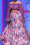 Shop_Krisha Sunny Ramani_Blue Blouse  Georgette Printed Striped One Shoulder And Skirt Set _Online_at_Aza_Fashions