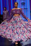 Buy_Krisha Sunny Ramani_Blue Blouse  Georgette Printed Striped One Shoulder And Skirt Set _Online_at_Aza_Fashions