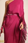 Style Junkiie_Pink Moss Crepe Asymmetric One Shoulder Kaftan  _Online_at_Aza_Fashions