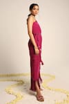 Buy_Style Junkiie_Pink Moss Crepe Asymmetric One Shoulder Kaftan  _Online_at_Aza_Fashions