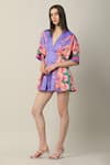 Limerick by Abirr N' Nanki_Multi Color Habutai Silk Printed V Neck Arden Draped Playsuit  _at_Aza_Fashions