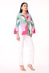 Scarlet Sage_Green Polyester Collared Maise Color Block Abstract Print Shirt_at_Aza_Fashions