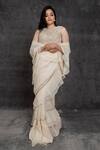 Sunita Bhandari_Ivory Viscose Organza Embroidery Bead Round Ruffle Pre-draped Saree With Blouse _Online_at_Aza_Fashions