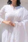 Buy_Monk & Mei_White Georgette Embroidered Chikankari Notched Malak Kurta Pant Set _Online_at_Aza_Fashions