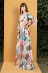 Buy_Mandira Wirk Resort_Green Georgette And Organza Hibiscus Print & Sequin V Embroidered Cape & Pant Set _Online_at_Aza_Fashions