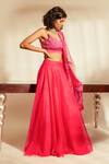 Buy_Premya By Manishii_Fuchsia Georgette Sequins, Beads V-neck Strappy Blouse Lehenga Set _Online_at_Aza_Fashions