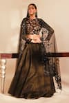 Premya By Manishii_Black Tulle Embroidery Sequin Round Floral Blouse Lehenga Set _at_Aza_Fashions