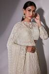 Shop_Premya By Manishii_Off White Georgette, Tulle Embroidery, Sequins High Garden Blouse Skirt Set _Online_at_Aza_Fashions