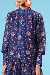 Marche_Blue Cotton Silk Floral Digital Print Shirt Dress_Online_at_Aza_Fashions