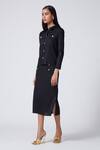 Buy_Scarlet Sage_Black Polyester Marilyn Pleated Shirt And Midi Skirt Set_Online_at_Aza_Fashions