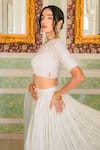 Monk & Mei_White Georgette Masoom Embroidered Blouse_Online_at_Aza_Fashions