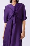 Scarlet Sage_Purple Polyester V-neck Pleated And Flared A-line Dress _Online_at_Aza_Fashions