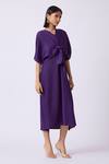 Buy_Scarlet Sage_Purple Polyester V-neck Pleated And Flared A-line Dress _Online_at_Aza_Fashions