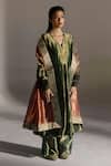 Shop_Mimamsaa_Green Laurel Tissue Silk Flared Kurta Pant Set_Online_at_Aza_Fashions