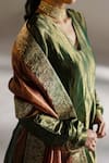 Mimamsaa_Green Laurel Tissue Silk Flared Kurta Pant Set_at_Aza_Fashions