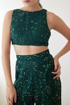 Shop_Mishru_Green Organza Paige 3d Floral Embroidered Crop Top And Pant Set_Online_at_Aza_Fashions