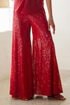 Shop_Mishru_Red Malva Sheer Organza Pouf Top And Sequin Pant Set _Online_at_Aza_Fashions