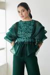 Buy_Mishru_Green Pouf Top And Pant - Organza Embroidered Madison Set With Bib _Online_at_Aza_Fashions