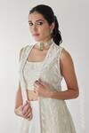 Shop_Mishru_Ivory Jacket And Skirt - Organza Blouse - Chanderi Silk Amina Set _Online_at_Aza_Fashions