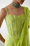 Shop_Mishru_Green Noemi Pre-draped Ruffle Saree And Corset Set_Online_at_Aza_Fashions