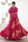 Mishru_Fuchsia Pouf Top: Organza Embroidered Danica Sheer And Lehenga Set For Women_Online_at_Aza_Fashions