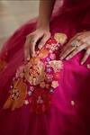 Buy_Mishru_Fuchsia Pouf Top: Organza Embroidered Danica Sheer And Lehenga Set For Women