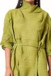 Scarlet Sage_Green Polyester High Neck Mona 3d Structured Dress_Online_at_Aza_Fashions