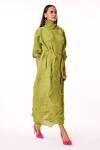 Buy_Scarlet Sage_Green Polyester High Neck Mona 3d Structured Dress_Online_at_Aza_Fashions