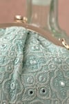 Shop Amyra Blue Embroidery, Pearls Monroe Tonal Purse Online at Aza Fashions Shop_Amyra_Blue Embroidery, Pearls Monroe Tonal Purse_Online_at_Aza_Fashions