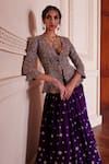 Shop_Mrunalini Rao_Purple Raw Silk Embroidered Zardozi Plunge V Neck Meenakari Lehenga With Jacket _at_Aza_Fashions