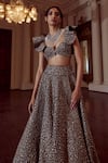 Mrunalini Rao_Black Raw Silk Embroidered Zardozi Sweetheart Neck Taara Bloom Work Lehenga Set _Online_at_Aza_Fashions