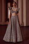 Shop_Mrunalini Rao_Black Raw Silk Embroidered Zardozi Sweetheart Neck Taara Bloom Work Lehenga Set _Online_at_Aza_Fashions