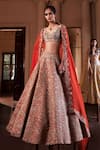 Buy_Mrunalini Rao_Orange Raw Silk Embroidered Zardozi Lilette Aari Bridal Lehenga Set  