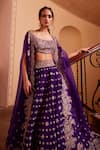 Mrunalini Rao_Purple Raw Silk Embroidered Zardozi Meena Lehenga And Cutwork Cape Set  _Online_at_Aza_Fashions