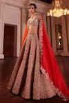 Shop_Mrunalini Rao_Orange Raw Silk Embroidered Zardozi Lilette Aari Bridal Lehenga Set  _Online_at_Aza_Fashions