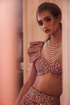 Mrunalini Rao_Pink Raw Silk Embroidered Zardozi Taara Bloom Work Lehenga Set _Online_at_Aza_Fashions