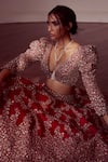 Shop_Mrunalini Rao_Pink Silk, Organza Zari, Cherry Blossom Neya Bridal Lehenga With Blouse _at_Aza_Fashions