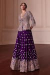 Buy_Mrunalini Rao_Purple Raw Silk Embroidered Zardozi Plunge V Neck Meenakari Lehenga With Jacket _Online_at_Aza_Fashions