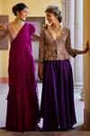 Buy_Mrunalini Rao_Purple Jacket Raw Silk Embroidered Resham V Neck Paisley And Flared Pant _Online_at_Aza_Fashions