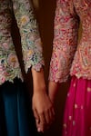 Mrunalini Rao_Blue Jacket: Raw Silk Embroidered Resham And Peplum Flared Pant Set For Women_at_Aza_Fashions
