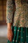 Mrunalini Rao_Green Jacket Raw Silk Embroidered Resham Plunge Paisley Lehenga Set  _at_Aza_Fashions