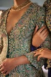 Buy_Mrunalini Rao_Green Jacket Raw Silk Embroidered Resham Plunge Paisley Lehenga Set  