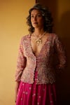 Buy Mrunalini Rao Pink Silk Embroidery, Zari V-neck Zardozi Jacket Lehenga Set Buy_Mrunalini Rao_Pink Silk Embroidery, Zari V-neck Zardozi Jacket Lehenga Set